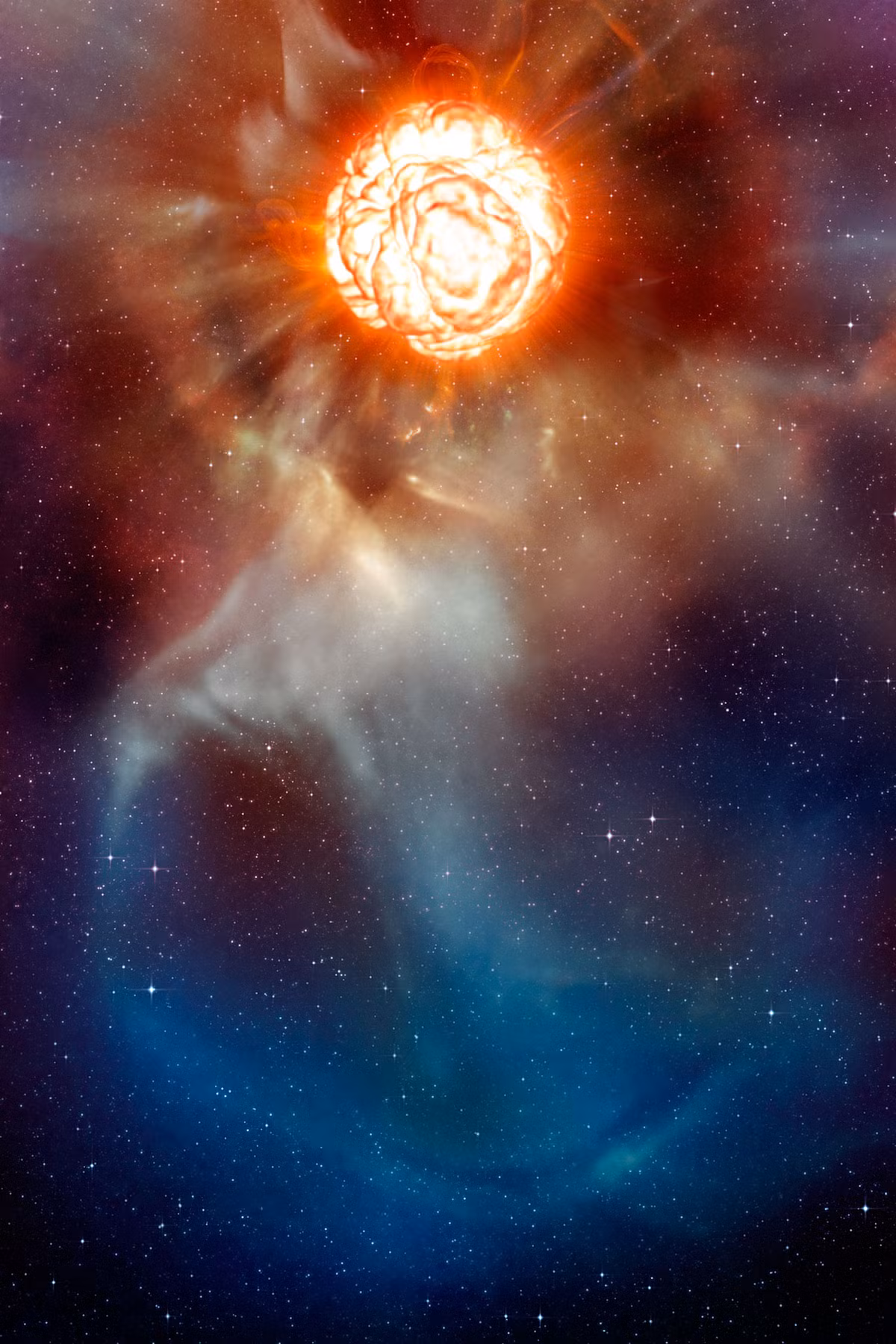Betelgeuse đang trong giai đoạn "sao khổng lồ đỏ" và có thể phát nổ bất cứ lúc nào, tạo ra ánh sáng rực rỡ trên bầu trời Trái Đất trước khi co lại thành sao neutron.(Ảnh: ESO)