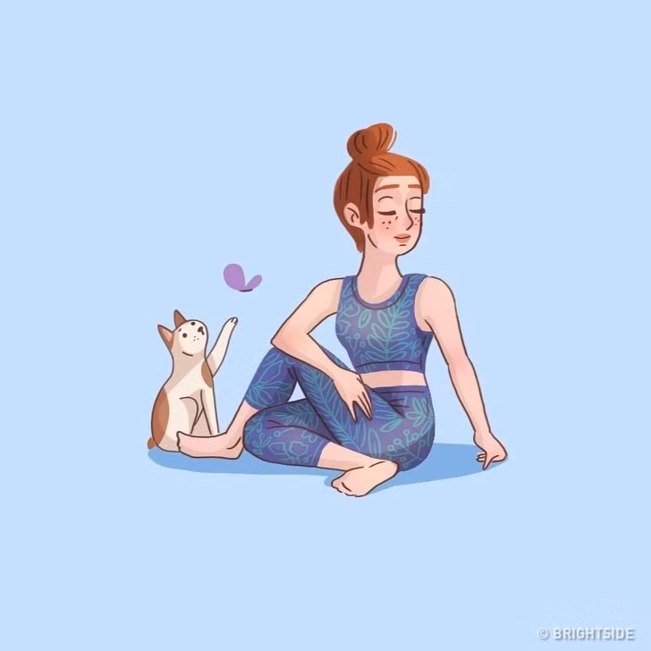  Tư thế ngồi xoắn Ngồi xuống với hai chân thẳng. Sau đó, gập đầu gối của bạn và đặt chân trái của lên trên chân phải, đặt nó ở phía bên ngoài của hông phải. Di chuyển bàn chân phải gần với mông bên phải của bạn. Đặt khuỷu tay phải lên đầu gối chân trái và xoay người về phía bên trái. Giữ tư thế này trong 30 giây và làm tương tự cho phía bên kia. 