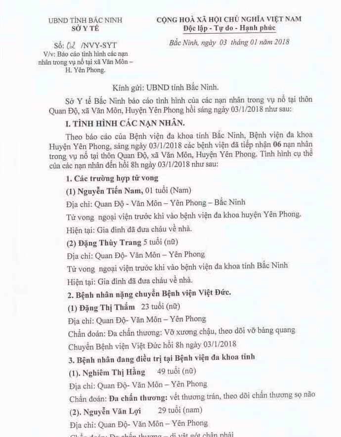 Báo cáo của Sở Y tế Bắc Ninh.