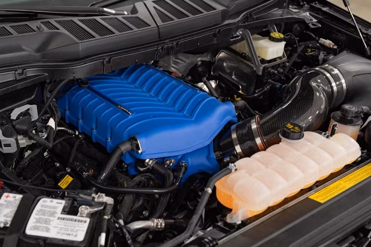 Những thay đổi nội thất có phần khiêm tốn hơn, nhưng Shelby F-150 2021 có ghế da 2 tông màu với thêu chữ Shelby. Các điểm nổi bật khác bao gồm chi tiết trang trí bằng sợi carbon, pê-đan phôi thép, bảng đánh số riêng và thảm sàn đặc biệt. Nhà sản xuất không hé lộ chi tiết thông số kỹ thuật, nhưng nói rằng xe tiêu chuẩn có 395 mã lực. Tuy nhiên, đó có lẽ là một sai lầm bởi động cơ V8 dung tích 5.0 lít nguyên bản của F-150 sản sinh 400 mã lực.