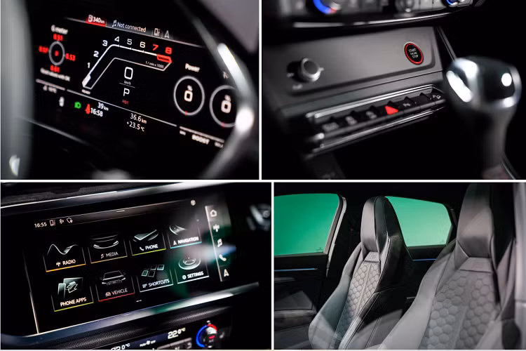 Audi RS Q3 Sportback quattro còn có buồng lái ảo Audi Virtual Cockpit, cùng màn hình LCD 12,3 inch, hiển thị 3D. Hệ thống giải trí với màn hình trung tâm cảm ứng 10,1 inch.