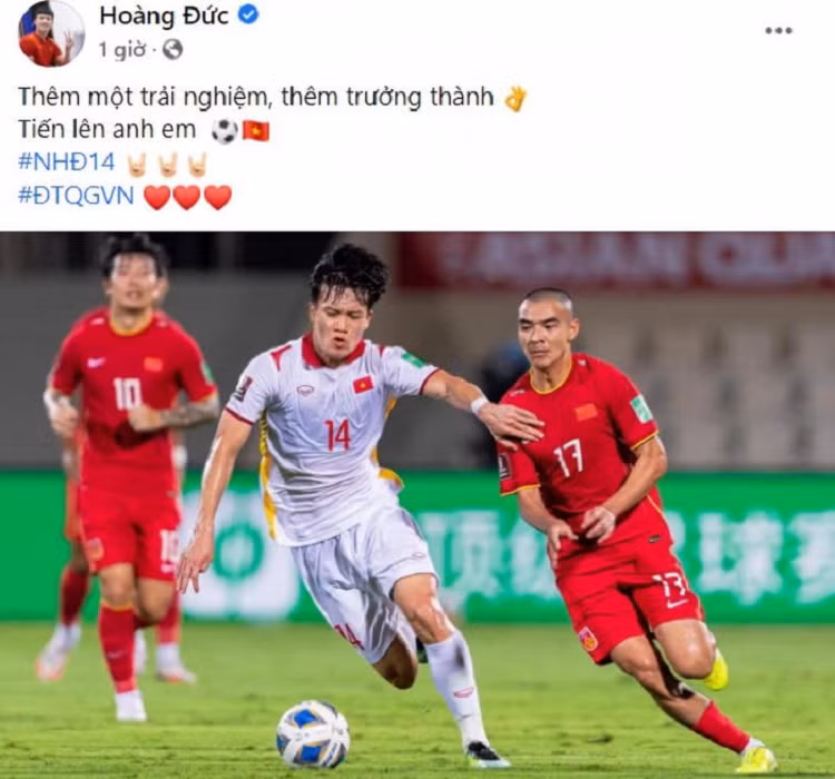 Hoàng Đức chia sẻ về cảm xúc sau trận đấu với ĐT Trung Quốc./.