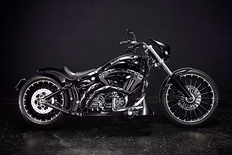 Trong khi đó, phần tay nắm, gương chiếu hậu, đèn báo rẽ và ốp đầu đèn của xe môtô Harley-Davidson Heart Breaker lại đến từ Ken’s Factory - một cửa hàng chuyên kinh doanh các linh phụ kiện độ cho dòng xe Harley-Davidson tại Nhật Bản.