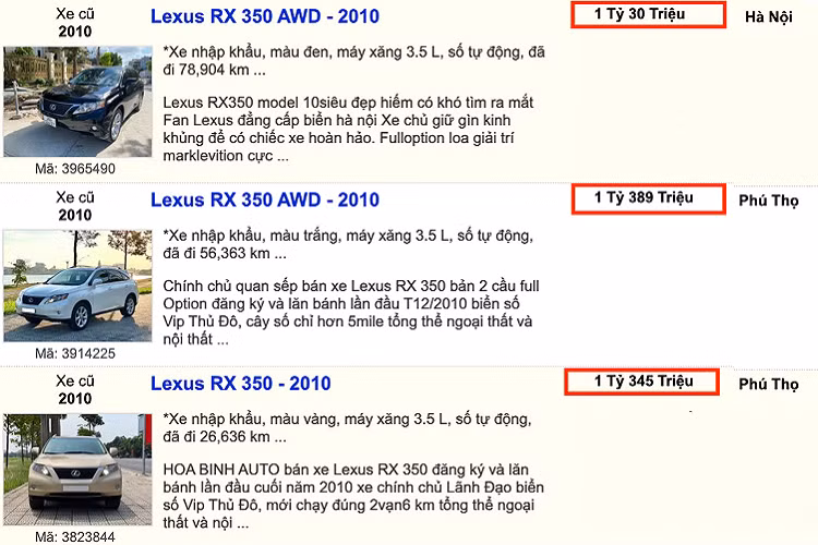 Bên dưới nắp ca-pô của mẫu xe crossover Lexus RX350 đời 2010 sử dụng động cơ Xăng V6 dung tích 3.5L hút khí tự nhiên cho công suất tối đa 275 mã lực tại 6.200 vòng/phút và mô-men xoắn cực đại 348Nm tại 4.700 vòng/phút.