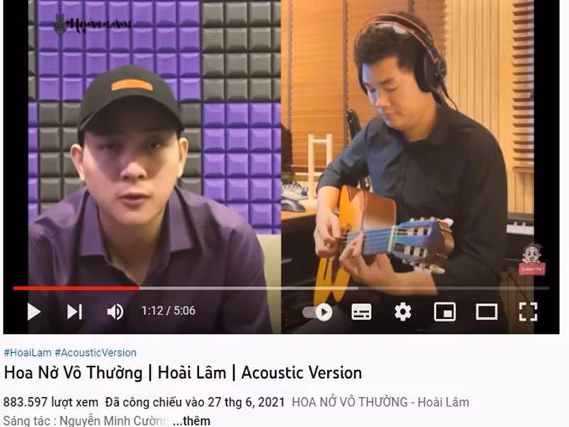 Đến nay, MV “Hoa nở vô thường” bản acoustic đạt hơn 883 nghìn lượt xem trên Youtube. Ảnh chụp màn hình