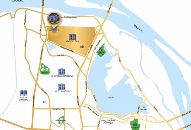 Sunshine City nằm ngay trong khu đô thị Ciputra - nơi được xem là trái tim của bất động sản Tây hồ Tây