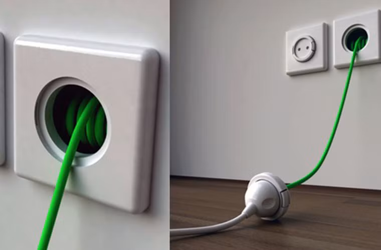 Và cuối cùng, ổ cắm điện trên tường kèm cả dây nối dài được đặt âm tường.