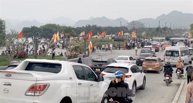 Từng dòng xe nối đuôi nhau. 