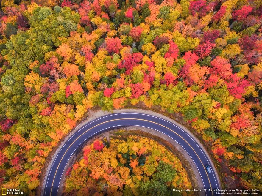 Mùa thu rực rỡ trên cung đường ở New Hampshire, Mỹ. Ảnh của nhiếp ảnh gia Manish Mamtani.