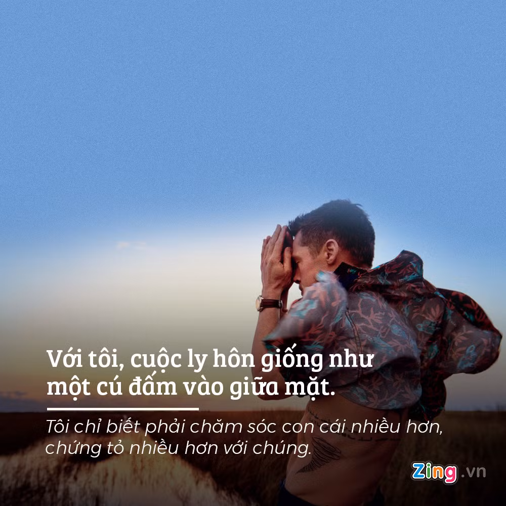 Brad Pitt so sánh toàn bộ cuộc ly hôn của Brad Pitt và Angelina Jolie giống như “một cú đấm vào giữa mặt”, đồng thời thừa nhận mình không phải là người giỏi chăm lo cho con cái. Xuyên suốt bài phỏng vấn của GQ, tuy kêu gọi mọi người tới rạp xem bộ phim mới mà vợ cũ làm đạo diễn, anh chỉ nhắc trực tiếp tên Angelina Jolie đúng một lần.