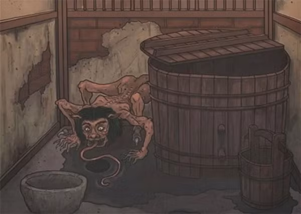 Một con quái vật kì lạ khác đến từ Nhật Bản có tên là Akaname. Nó thường được mô tả là có thân hình màu đỏ, chân tay dài và khuôn mặt bẩn thỉu gớm ghiếc. Akaname tường có sở thích...liếm sạch phòng tắm bẩn bằng chiếc lưỡi dài của mình và đồng thời phun ra bọt độc.