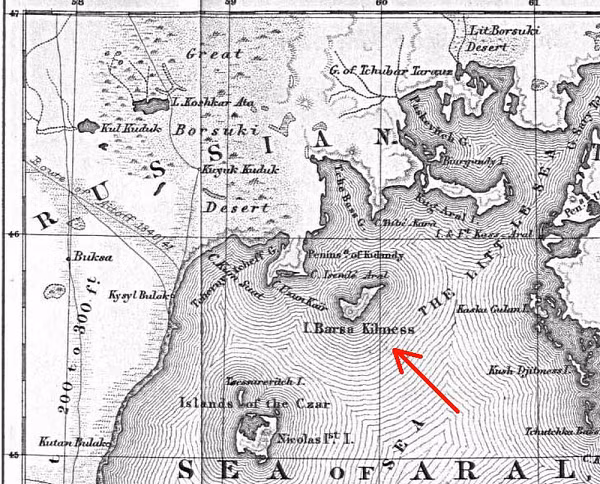 Năm 1959, hòn đảo Barsa-Kelmes hứng chịu một mùa đông đặc biệt khắc nghiệt. Một số người bản địa Kazakh sống gần hòn đảo nghĩ rằng Barsa-Kelmes có thể là nơi trữ đông lý tưởng cho nguồn thủy sản mà họ đánh bắt được trước đó nên đã tiến vào khu vực này bất chấp những lời ngăn cản của trưởng làng.