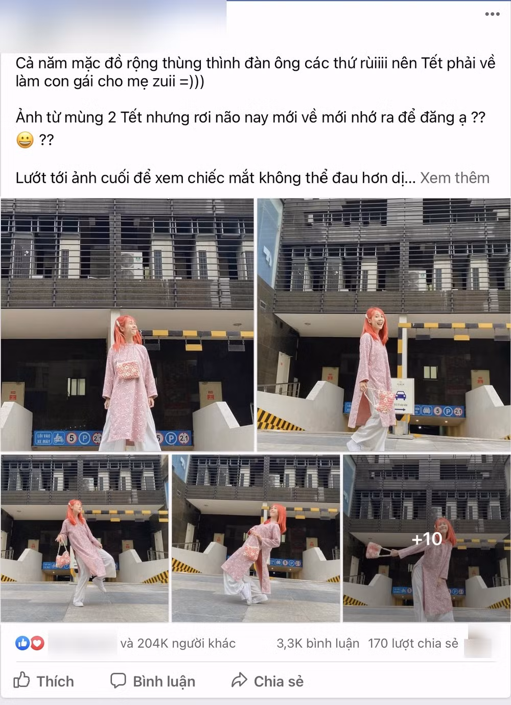 Mới đây, nữ Youtuber sinh năm 1995 khiến cư dân mạng một phen xôn xao khi diện áo dài màu hồng và chụp những bức ảnh đậm phong cách hip hop nhí nhảnh. Dù chỉ là chụp vui vẻ nhưng những hình ảnh này lại khiến cư dân mạng tranh cãi. Ảnh: Chụp màn hình