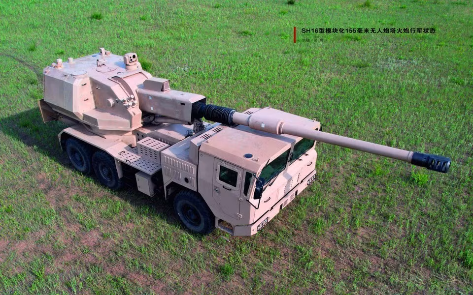 Tập đoàn công nghiệp quốc phòng nhà nước Norinco của Trung Quốc đã giới thiệu loại pháo tự hành bánh lốp cỡ 155 mm thế hệ mới có tên mã SH-16. Ảnh: Norinco Corp