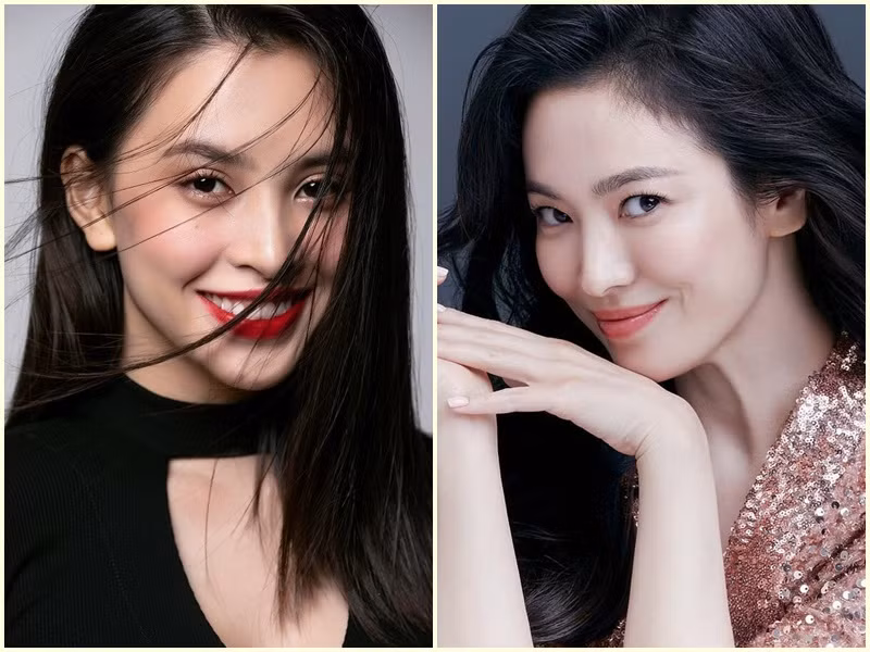 Tiểu Vy và Song Hye Kyo khiến người đối diện khó rời mắt vì nhan sắc xinh ngút ngàn. Ảnh: Thời đại, Fanpage Song Hye Kyo