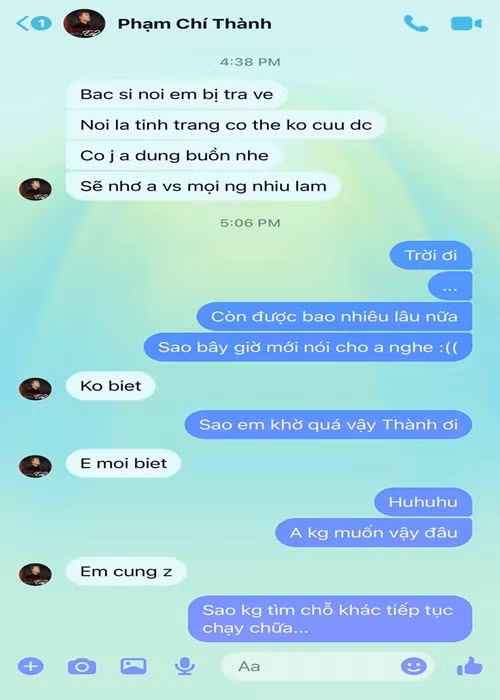 Cách đây ít ngày, Chí Thành tâm sự với nam diễn viên Trịnh Tú Trung rằng, anh bị trả về, tình trạng có thể không cứu được. Ảnh: FB Trịnh Tú Trung