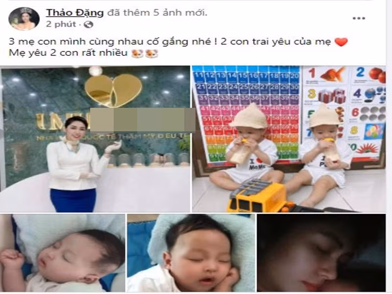 Hoa hậu Đại dương 2014 chưa lên tiếng về tin đồn ly hôn mà tiếp tục chia sẻ ẩn ý. Cô viết trên trang cá nhân: “3 mẹ con mình cùng nhau cố gắng nhé. 2 con trai yêu của mẹ. Mẹ yêu 2 con rất nhiều”.
