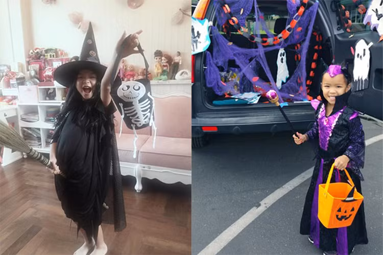 Cùng chọn nhân vật thùy phủ vào lễ Halloween, con gái Trương Ngọc Ánh (trái) và cô công chúa nhà danh hài Việt Hương đều rất xinh xắn. (Ảnh: Facebook nhân vật)