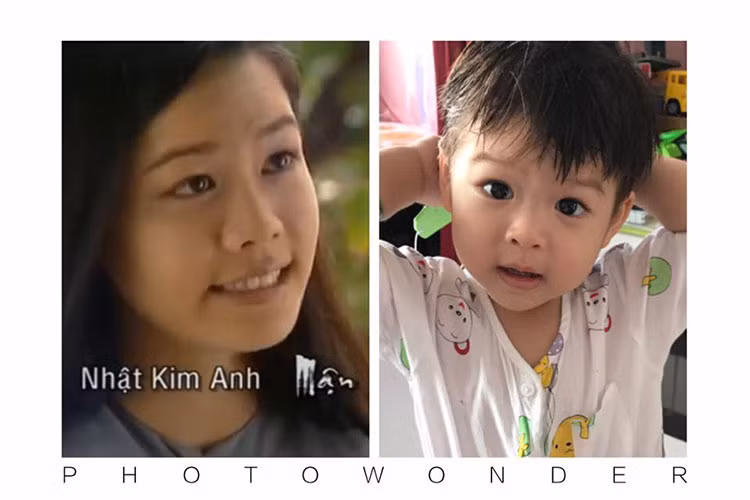 Nhật Kinh Anh đăng ảnh của mình lúc 17 tuổi và ảnh con trai khi đã được 2 tuổi.