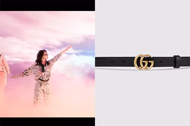 Chiếc thắt lưng với logo GG có giá hơn 20 triệu đồng cũng được người đẹp sinh năm 1993 sử dụng trong sản phẩm âm nhạc đầu tay. Ảnh: chụp màn hình