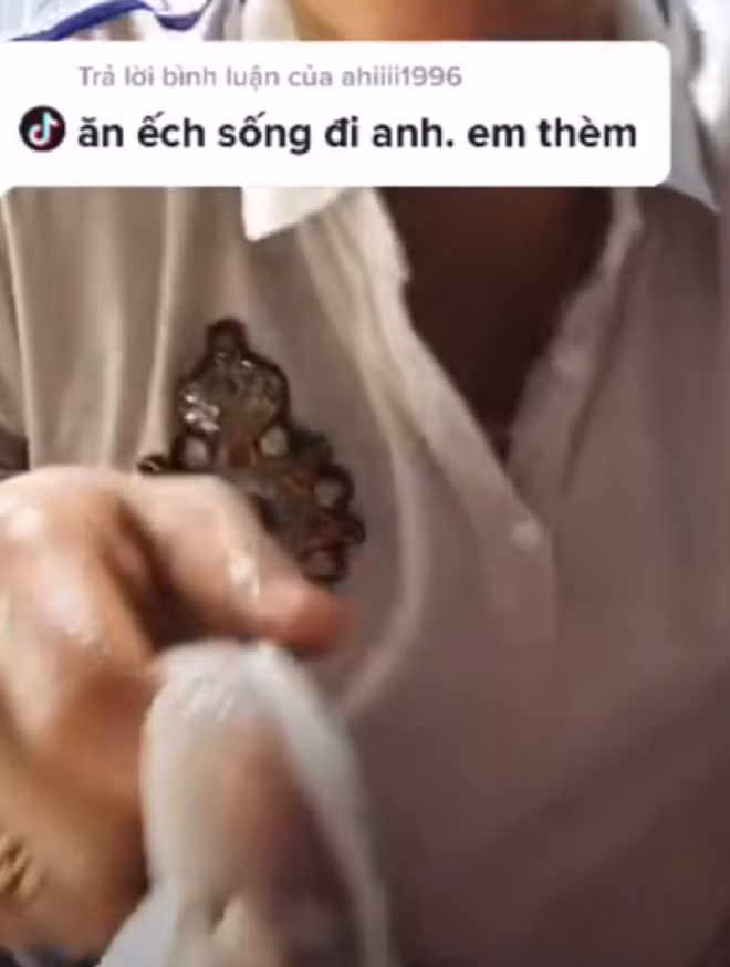 Không chỉ thịt heo, kể cả thịt ếch sống cũng được nhiều người đem ra thách thức.