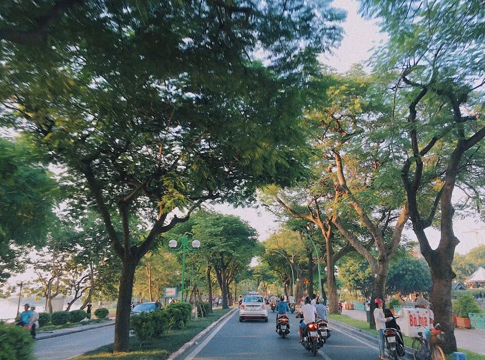 Đường Thanh Niên là con đường nằm dọc giữa hồ Tây và hồ Trúc Bạch. Mùa hè đi qua đây thì siêu mát còn sang thu thì nơi đây là địa điểm lý tưởng dành cho các cặp đôi.