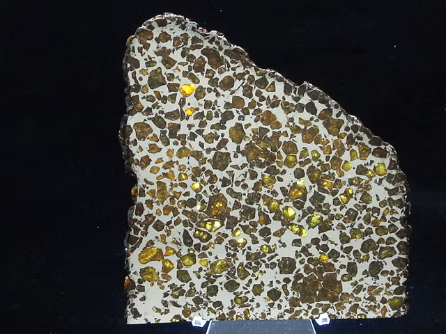 Quá trình hình thành pallasite là chủ đề gây tranh cãi trong giới khoa học. Pallasite đến từ nhiều tiểu hành tinh khác nhau. Đó là những tiểu hành tinh đã tan chảy, phân tách thành cấu trúc nhiều lớp gồm lõi, lớp phủ và vỏ. Một giả thuyết có từ lâu cho rằng, pallasite có nguồn gốc từ ranh giới giữa lớp lõi và lớp phủ, nơi sắt từ lõi xâm nhập vào olivine ở lớp phủ. Ảnh: kdmeteorites.