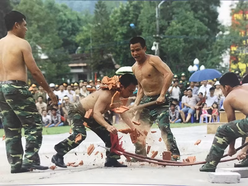 Bộ đội biên phòng biểu diễn võ thuật.