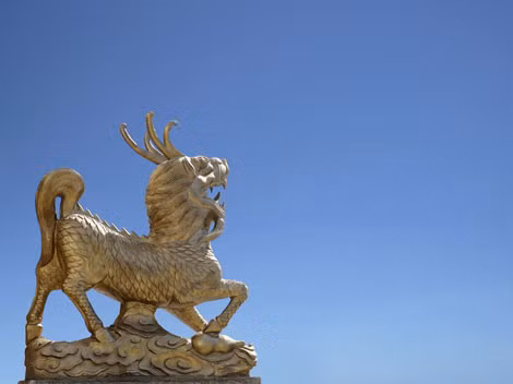 Dù mang hình dáng như thế nào thì cơ thể kỳ lân luôn có đủ 5 màu: đỏ, vàng, xanh, trắng, đen.