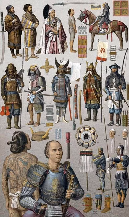 Cụ thể, bộ áo giáp của samurai được làm từ sắt, viền lụa, da hoẵng và đồng mạ vàng.