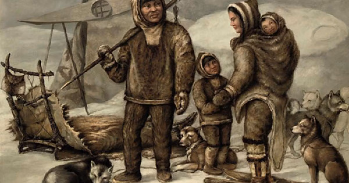 Người Thule được coi là tổ tiên của người Inuit hiện đại. Họ đã hoàn toàn thích nghi với điều kiện thời tiết khắc nghiệt ở Bắc Cực, bao gồm săn bắt động vật có vú biển để làm thức ăn, sử dụng chó để kéo xe trượt tuyết, tạo ra nhà tuyết hoặc igloo. Ảnh: Ancient-origins.