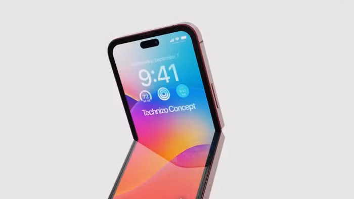iPhone Flip vẫn sẽ có phần khuyết Dynamic Island ở màn hình chính. (Ảnh: Technizo Concept)