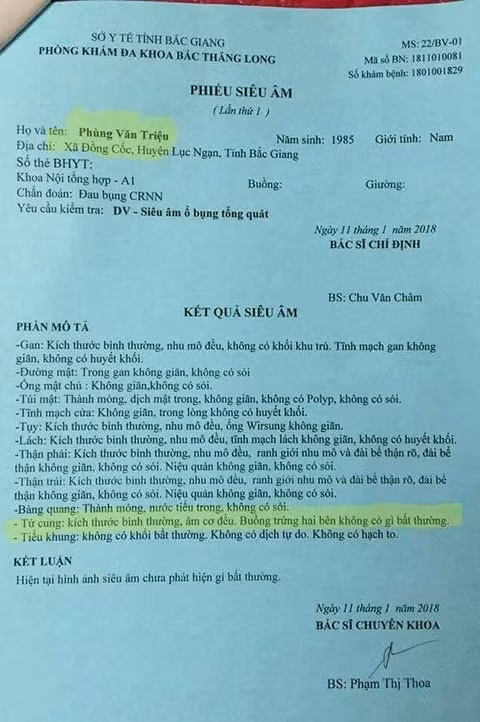 Kết quả siêu âm.
