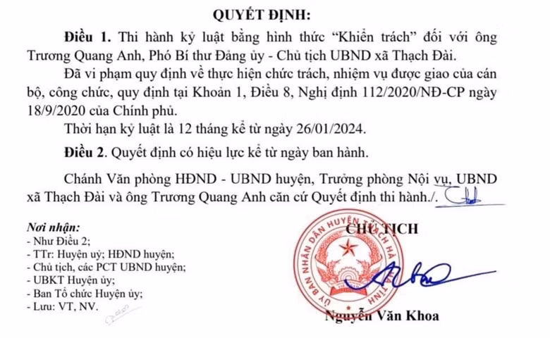 Hà Tĩnh: Kỷ luật Chủ tịch xã do vi phạm trong quản lý đất - Hình 2 Ha Tinh: Ky luat Chu tich xa do vi pham trong quan ly dat-Hinh-2