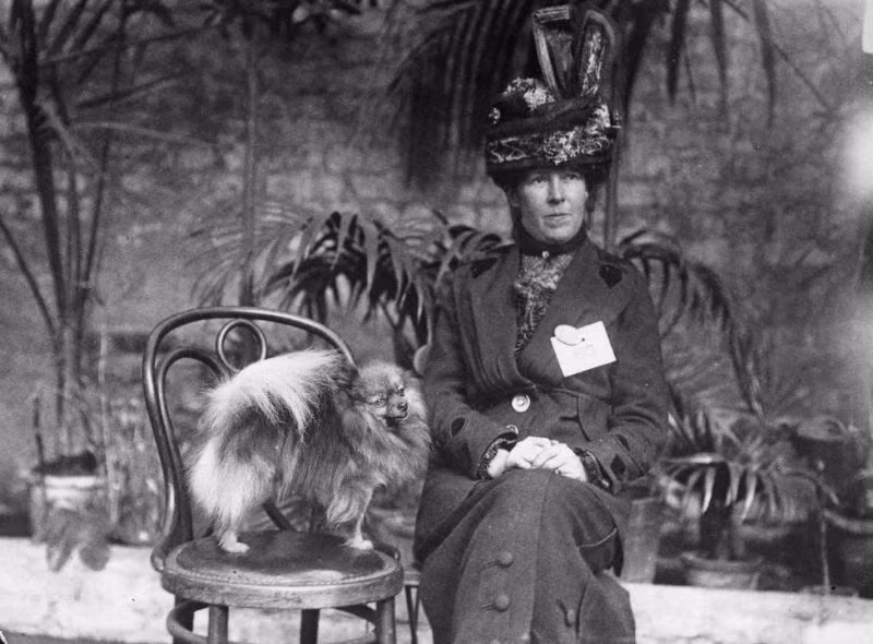 Bà Langton Dennis cùng con chó giành giải thưởng tại cuộc thi chó cảnh Pomeranian, 1913. Ảnh: Vintag.