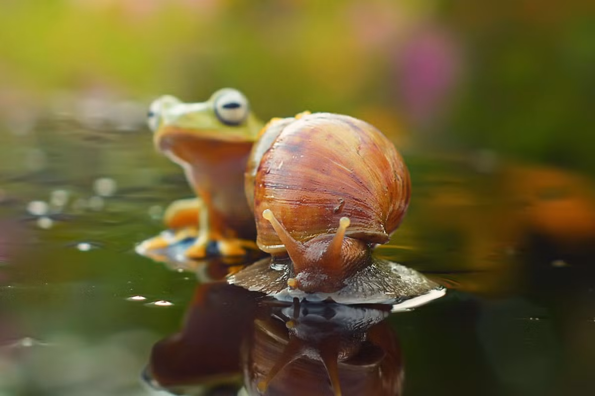 Bò từ bên cạnh lên không được, nó phải bò ra phía sau.