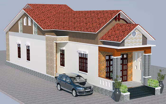 Mang phong cách bán cổ điển, mẫu nhà cấp 4 cuốn hút hơn bởi các chi tiết trang trí lộng lẫy.