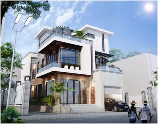 Biệt thự 3 tầng thể hiện phong cách mới hoàn toàn với 2 sân thượng ở tầng 2 và 3. Ảnh: Datbinhduong.