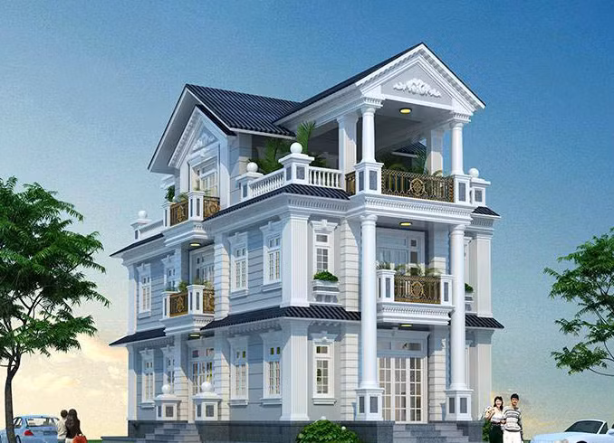Ngôi biệt thự mái thái được thiết kế theo phong cách tân cổ điển, thanh lịch. Ấn tượng nhất là sự kết nối từ trong ra ngoài, thông gió và ánh sáng tự nhiên. Ảnh: Nhabazan.