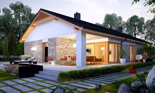 Mẫu nhà 1 tầng hiện đại, sử dụng gam màu nổi bật là một kiến trúc đang được ưu chuộng mở rộng rãi từ nông thôn tới thành phố. Ảnh: Datbinhduong.