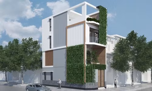 Với kinh phí xây dựng khoảng 900 triệu đồng, đây là mẫu nhà ống thích hợp với diện tích đất từ 45 - 50m2. Tầng 1 chừa 17m2 để làm sân vườn. Ảnh: Ktshanoi.
