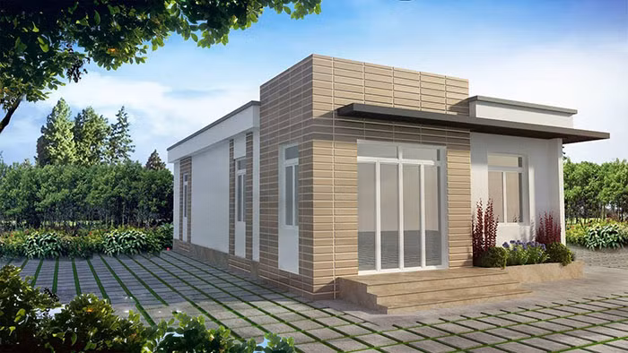 Công trình sáng tạo theo phong cách hiện đại với gạch trần điểm xuyết sang trọng. Ảnh: Nhadepsang.