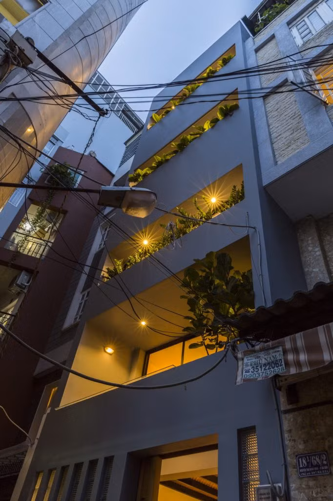 Từ một ngôi nhà có mặt tiền phổ biến, giờ đây công trình nổi bật với những luống cây được trồng khéo léo ở khu vực cửa sổ kính.