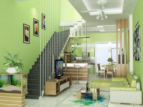 Tạo khe hở cho gió và ánh sáng vào bên trong là ưu điểm của cầu thang dây cáp. Nó được sử dụng nhiều trong nhà ống có giếng trời. Ảnh: Bannhabinhduong.