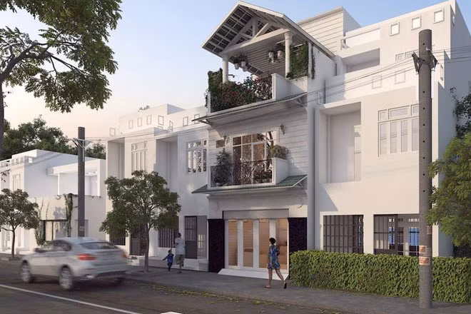 Với mặt tiền rộng 5m, gia chủ thiết kế thêm ban công, trồng nhiều cây xanh để ngoại thất thân thiện hơn. Ảnh: Ytuongnhadep.