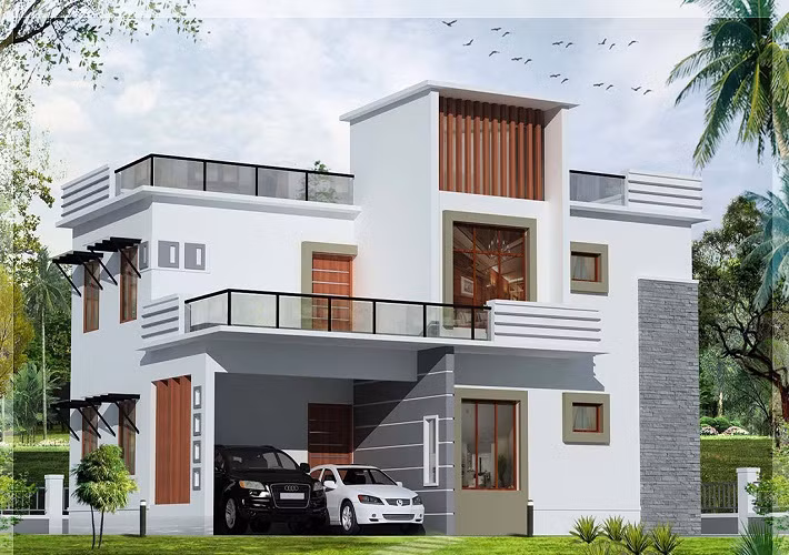 Ngôi biệt thự mang nét đẹp khỏe khoắn bởi những khối hình hộp. Ảnh: Home-designing.