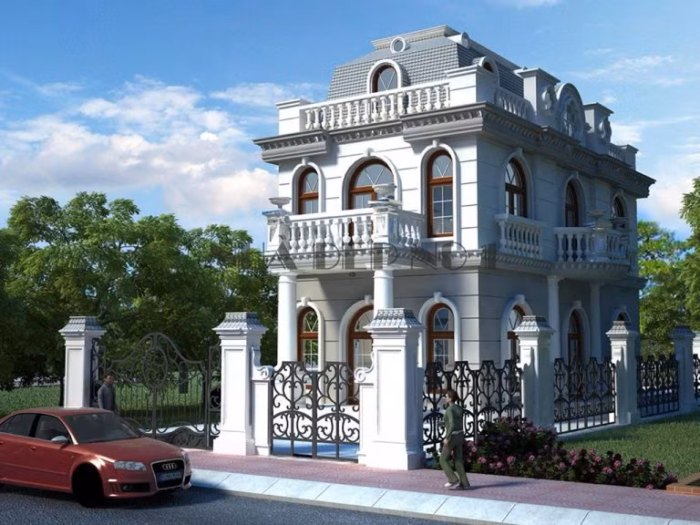 Hàng rào sắt họa tiết làm tăng chất cổ điển cho công trình. Ảnh: Nhadep.