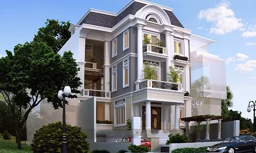 Thiết kế vuông vức, uy nghi đem lại cho ngôi biệt thự 3 tầng sự kiên cố, vững chãi. Ảnh: Nhadepsang.