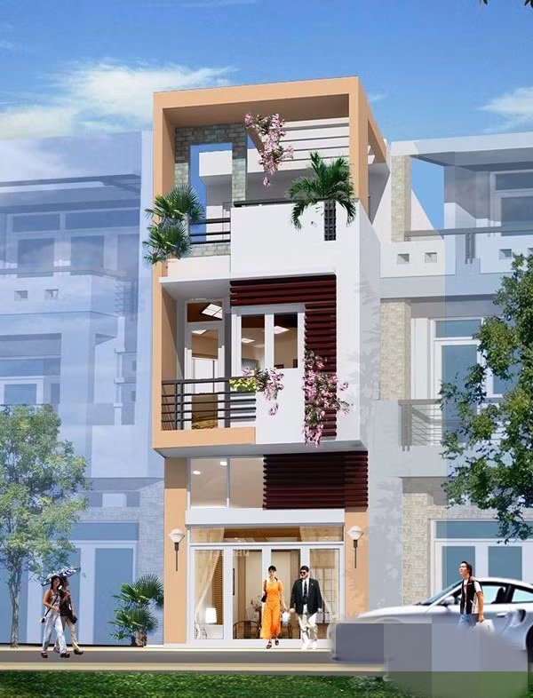 Không quá cầu kỳ nhưng mặt tiền ngôi nhà ống 3 tầng vẫn thật sự cuốn hút. Cột trụ sử dụng đá ốp lát mang đến cho ngôi nhà nét nhấn nhá sang trọng. Ảnh: Em đẹp.