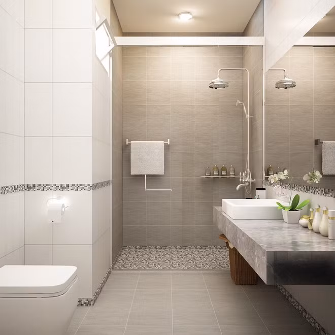 Các ô cửa nhỏ giúp lấy ánh sáng và lưu thông không khí cho phòng tắm. Ảnh: Nhalouis.